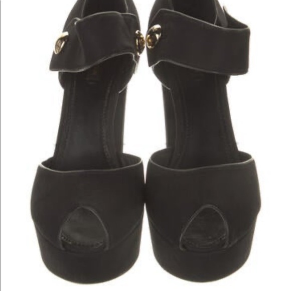 Louis Vuitton Nubuck Gold Button D’Orsay Platform Peeptoe Block Heel Sandal 41 - Picture 3 of 13